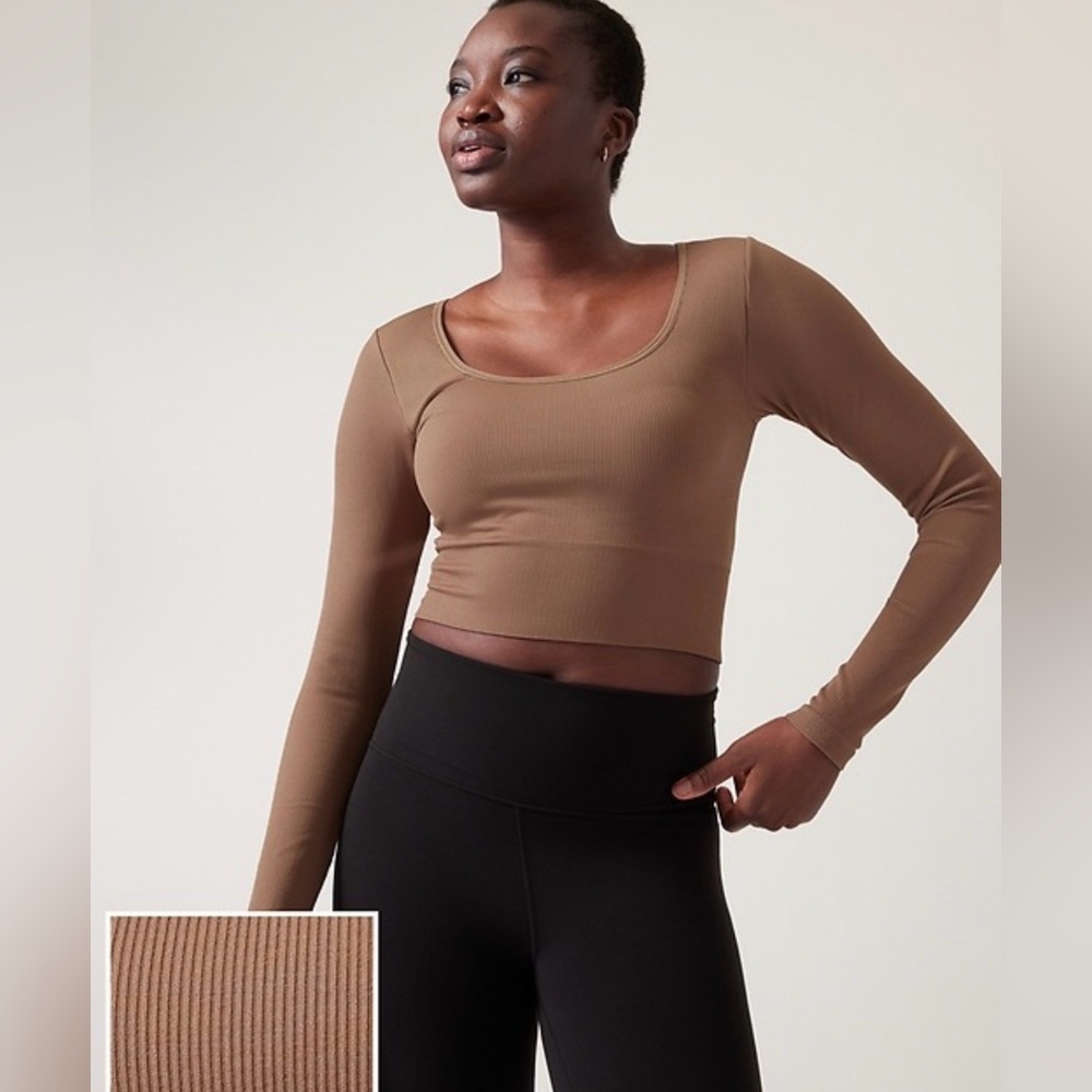 Athleta | Aurora Seamless Long Sleeve Top in Rustic Beige, Size Small